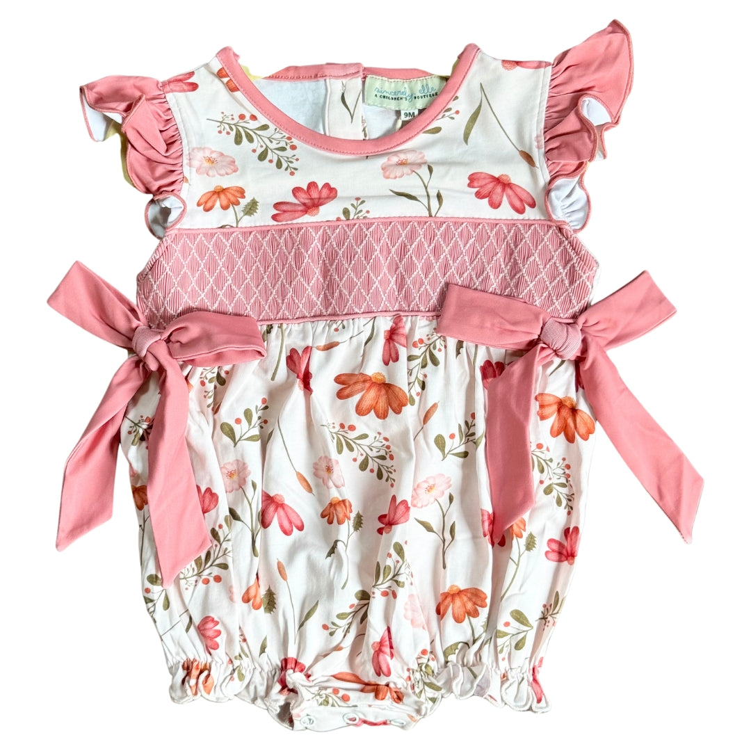 Hand Smocked Coral Floral Bubble