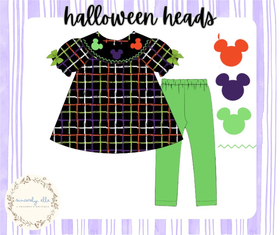 Halloween Plaid Mouse Handsmocked Legging Set