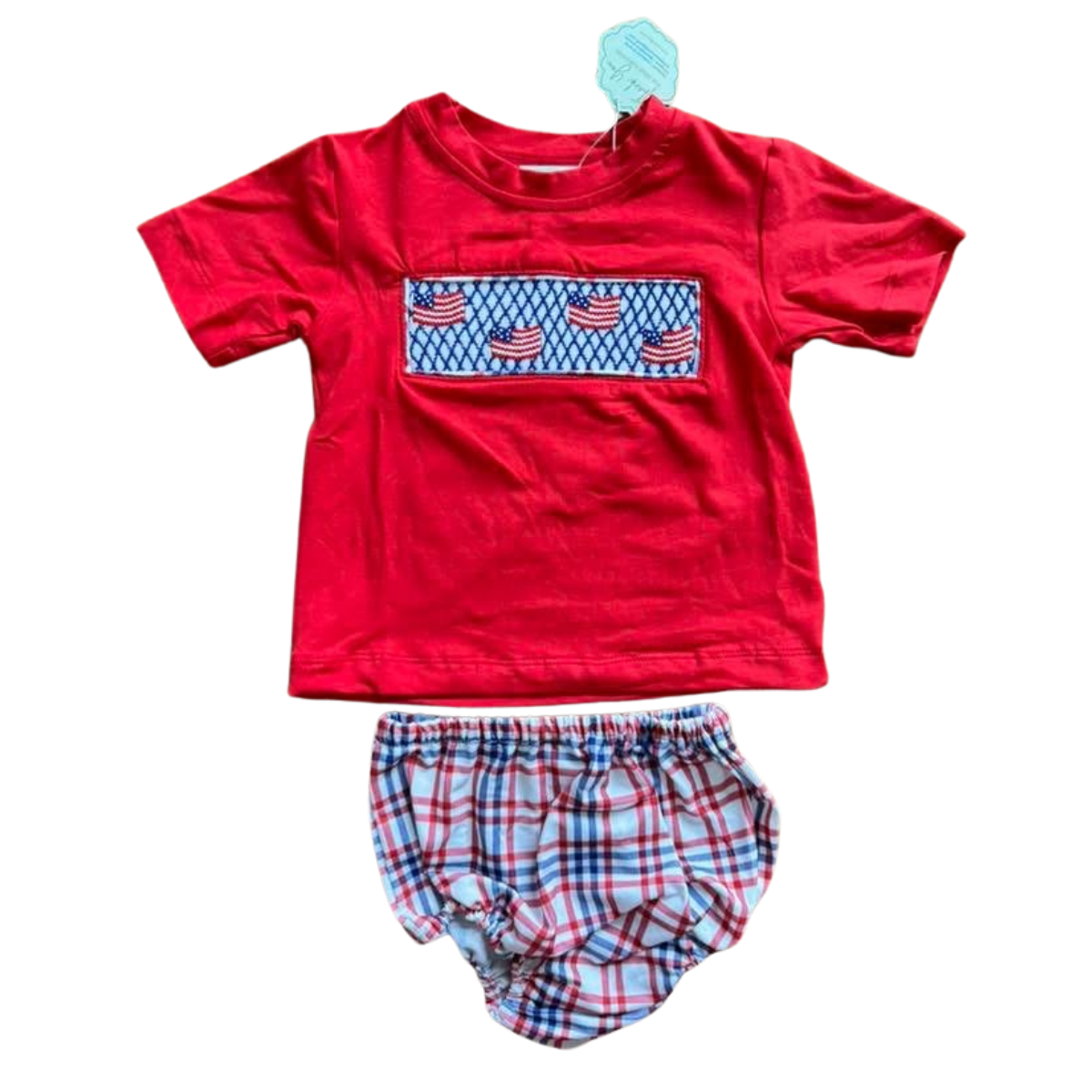 Boys 4th of July Hand Smocked Diaper Set