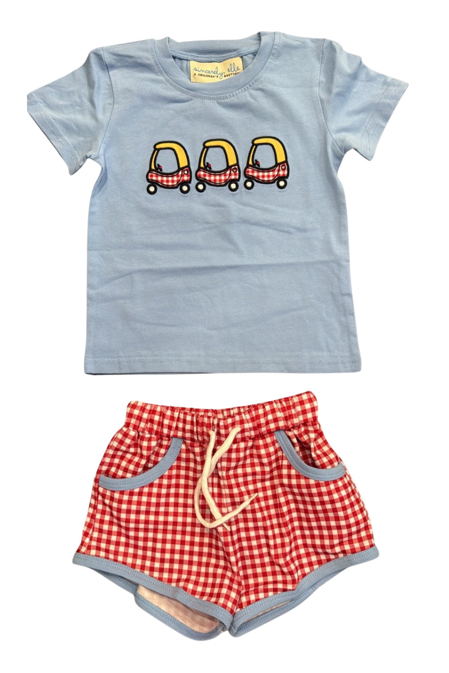 Cozy Coupe Appliqué Gingham Short Set
