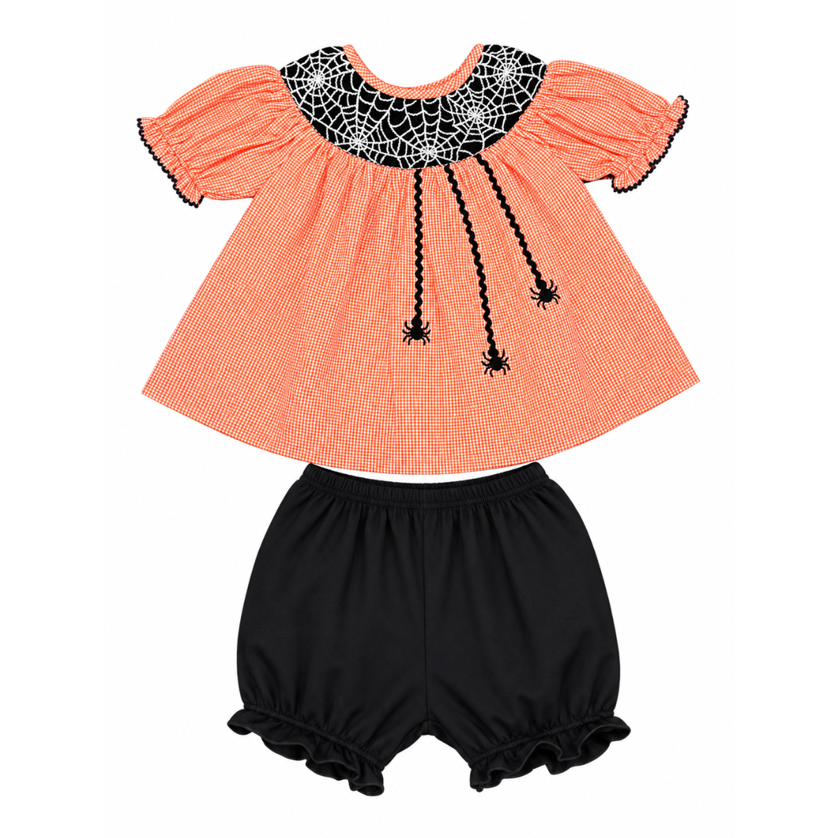Halloween Cobweb Hand Smocked Shorts Set