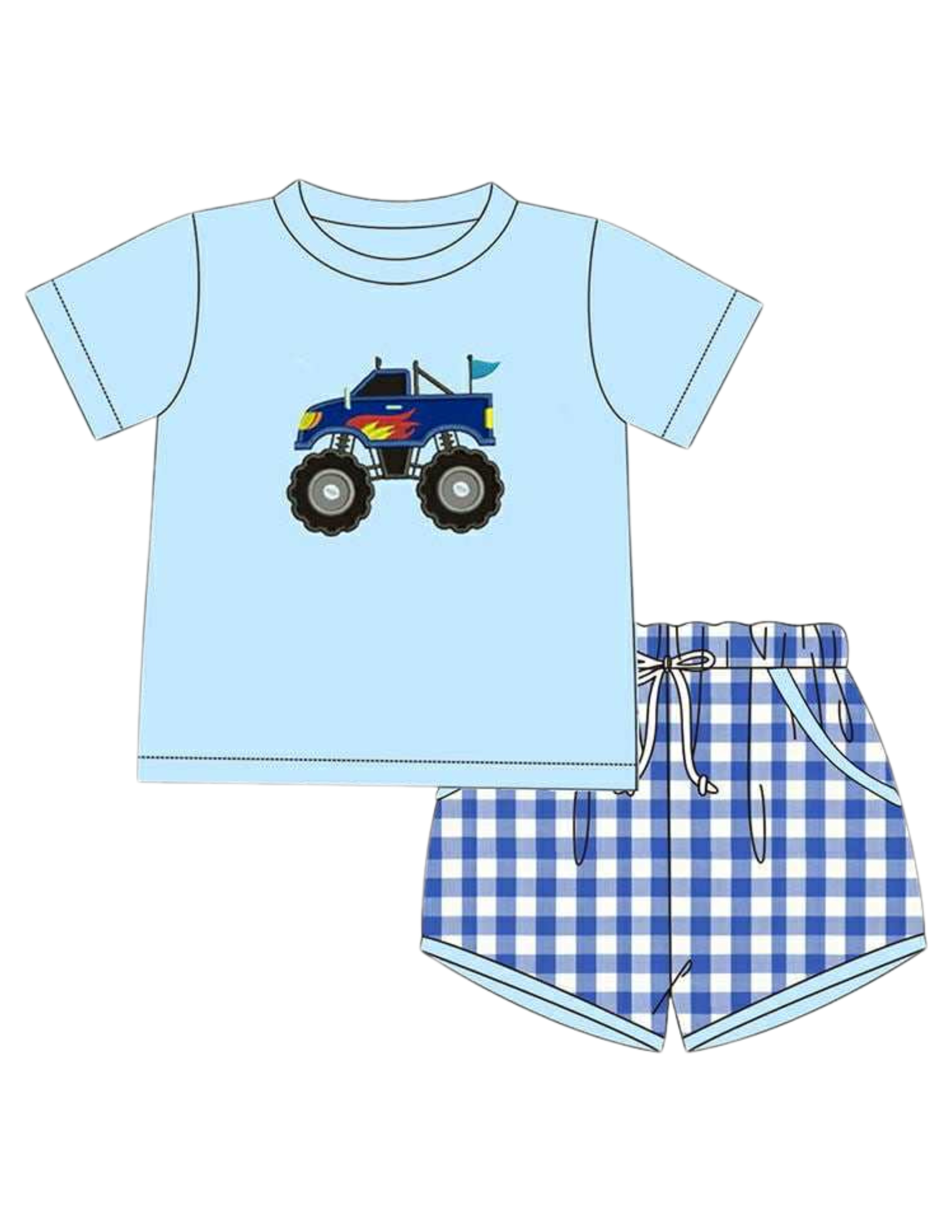 Monster Truck Shortie Short Set - Ships in March26