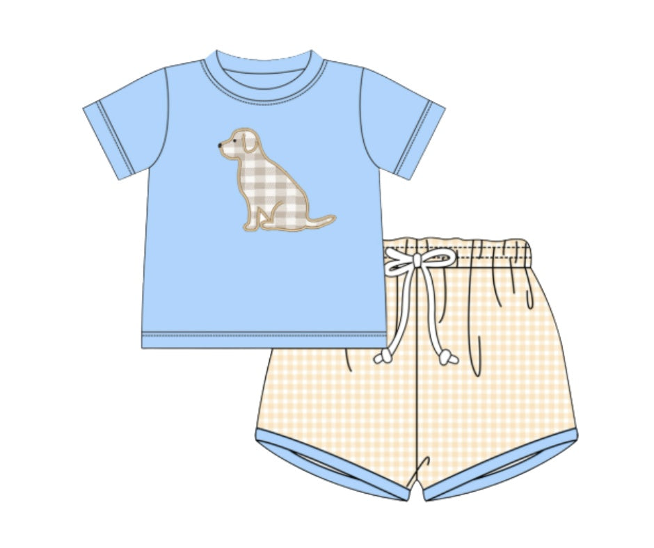 Plaid Dog Applique Short Set - ETA June