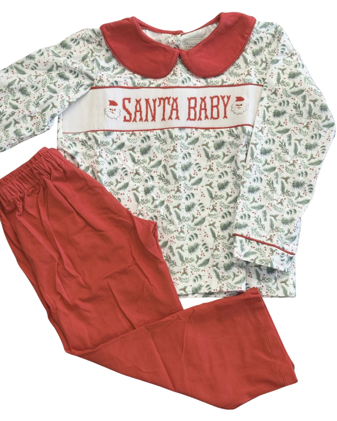 Santa Baby Hand Smocked Pant Set