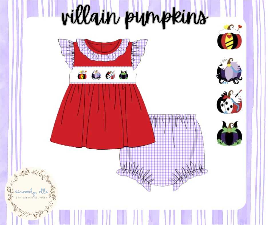 Villain Pumpkin Handsmocked Bloomer Set