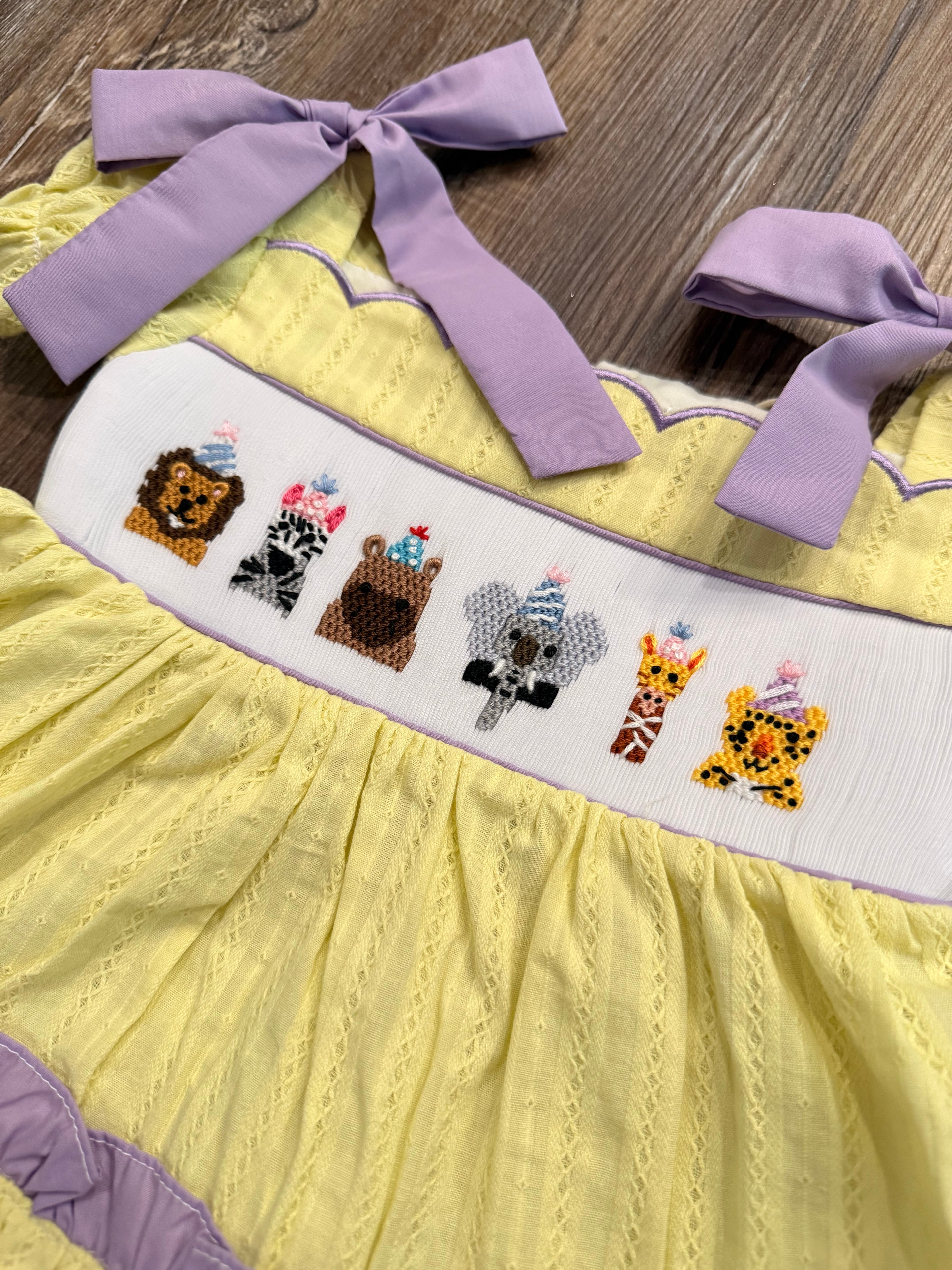 Safari Birthday Smocked Girls Bloomie Set