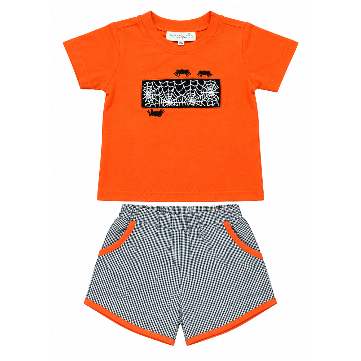 Halloween Cobweb Hand Smocked Shorts Set