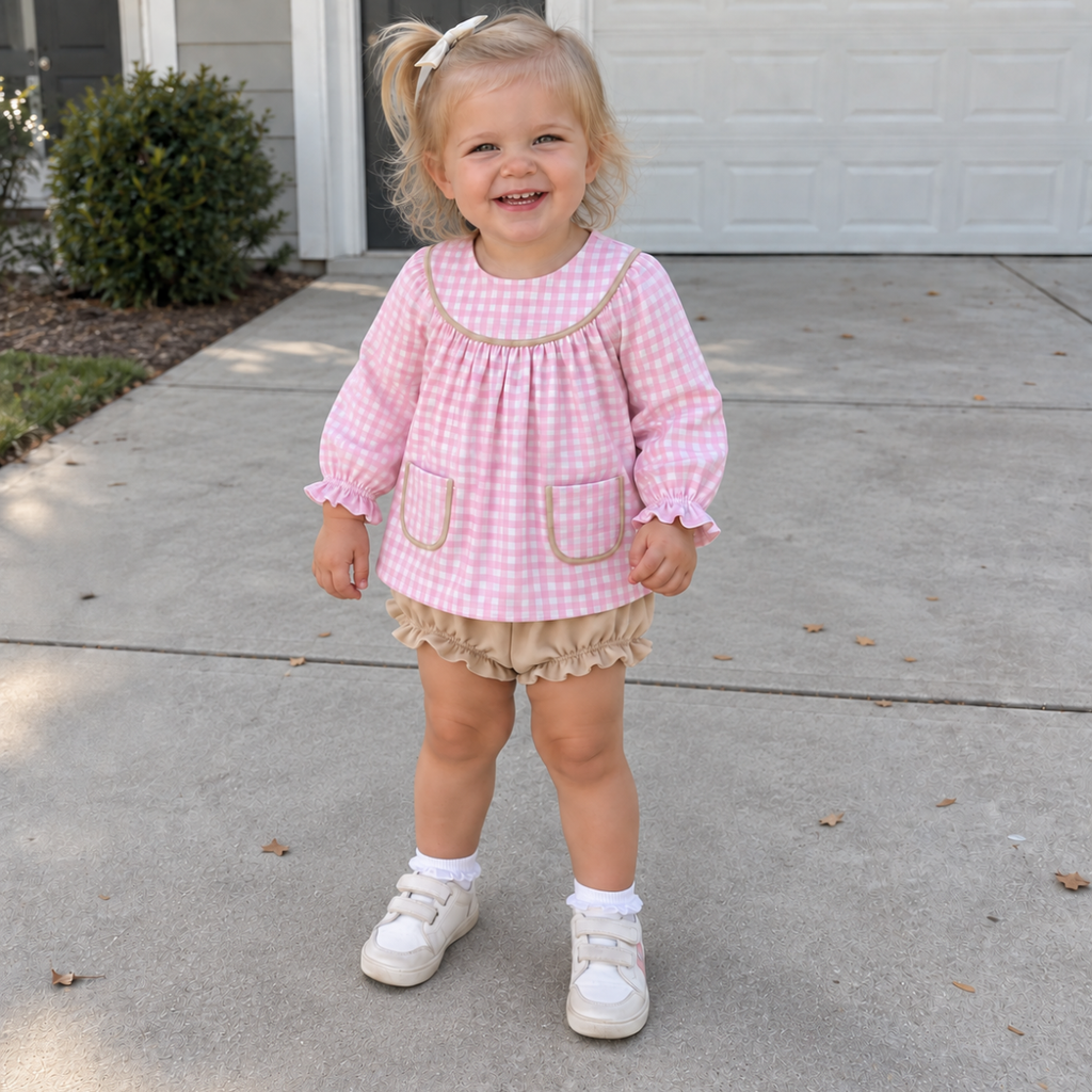 Girls Autumn Gingham & Pink Bloomer Set - ETA November 2026