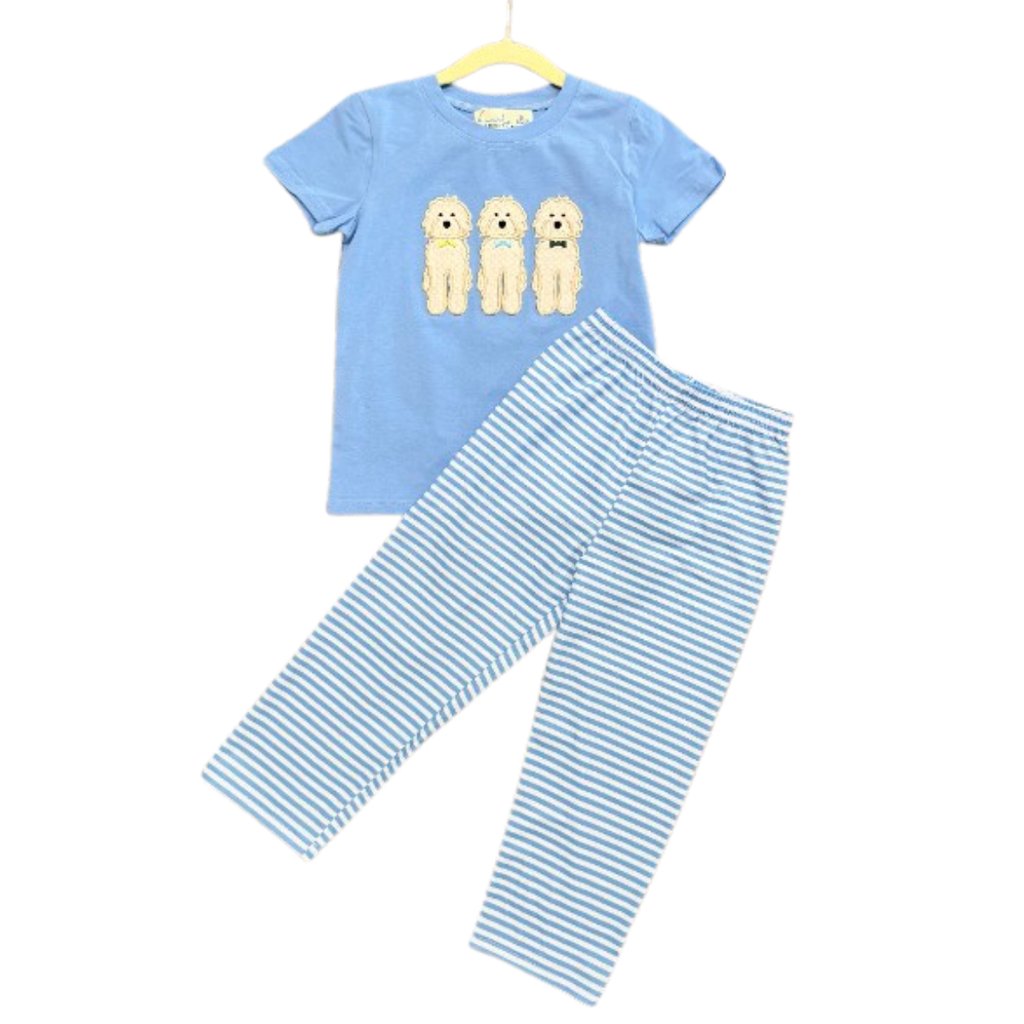 Boys Dog Appliqué Pants Set