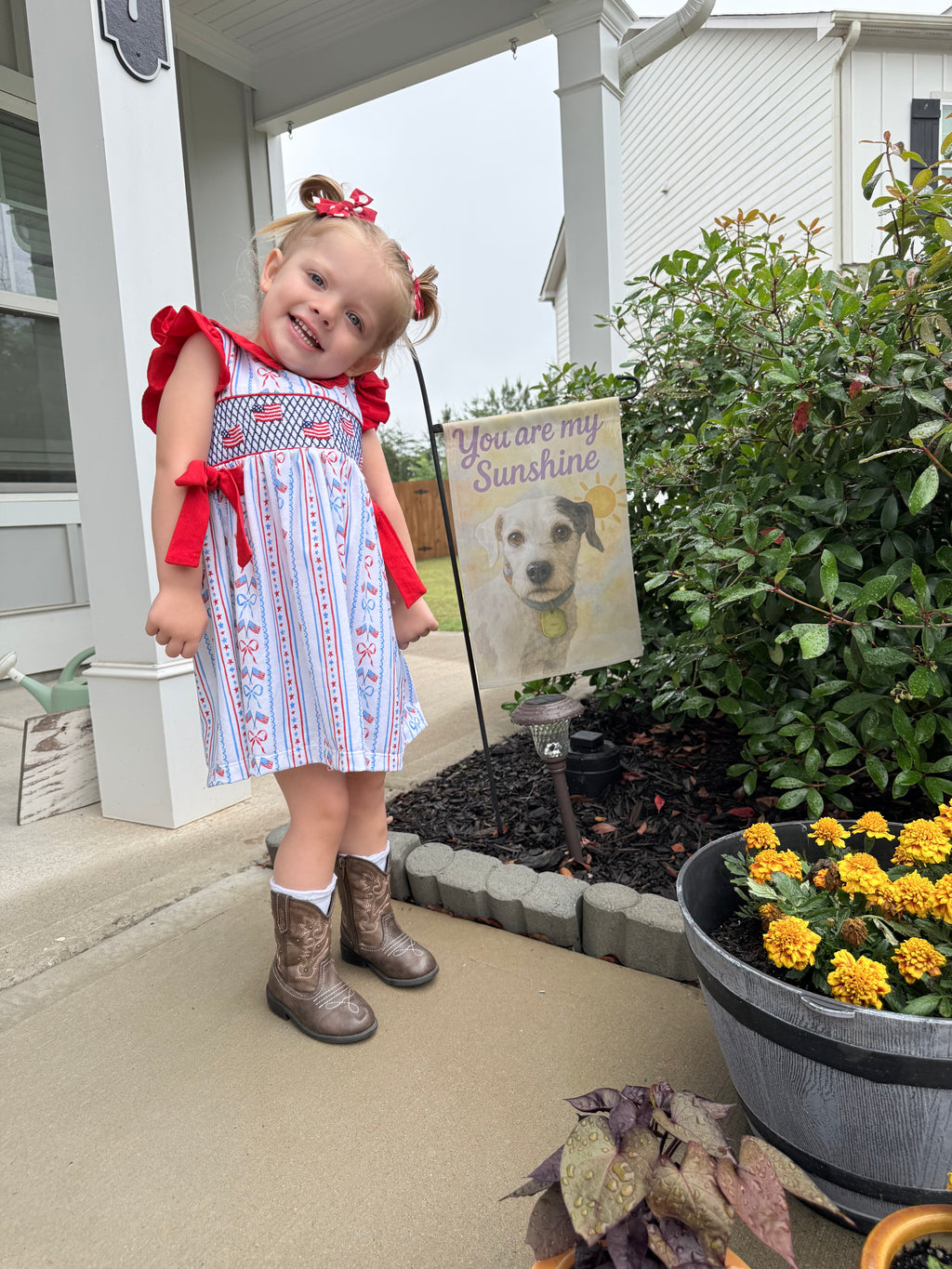 Girls 4th of July Hand Smocked Dress