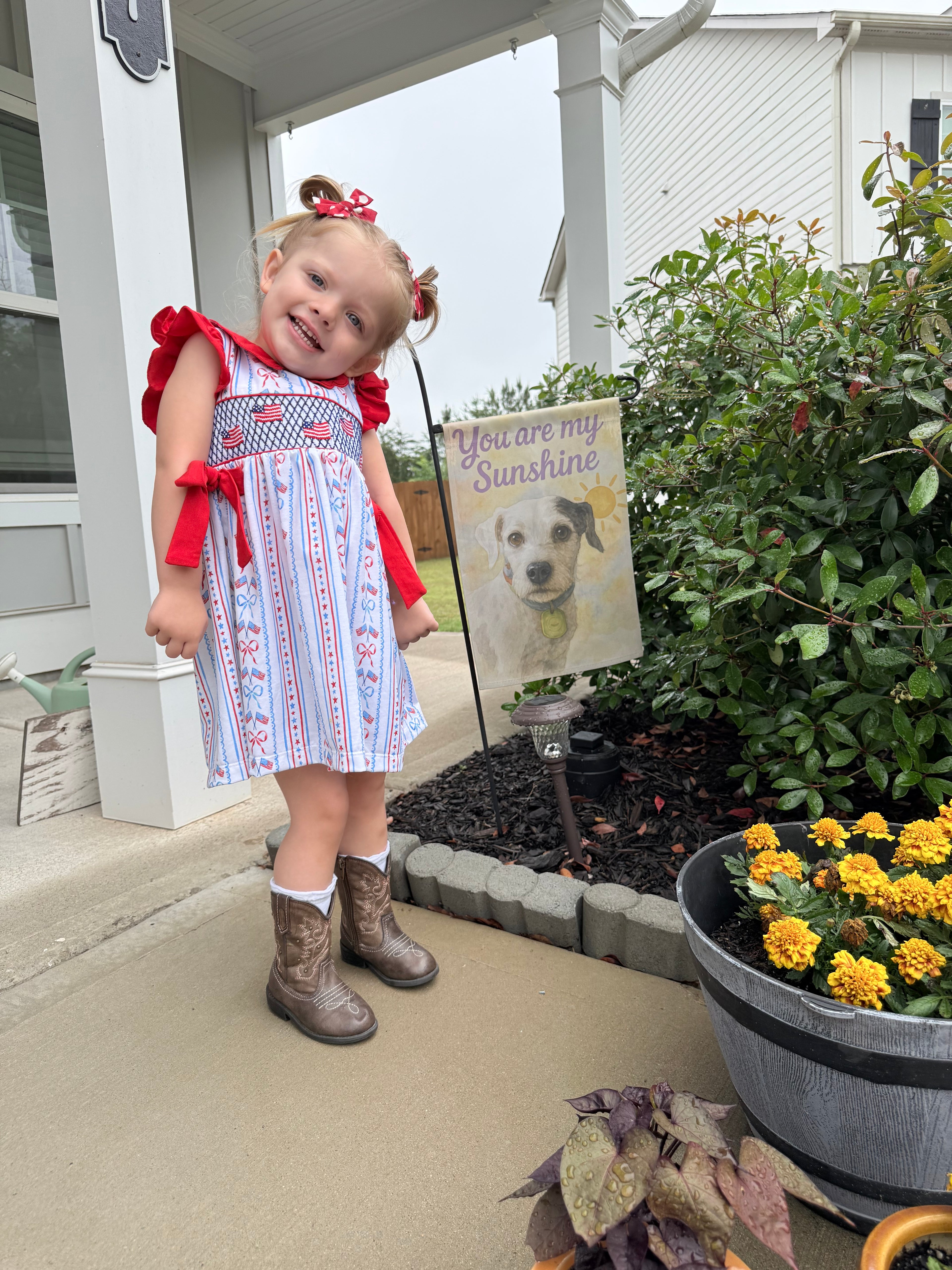 Girls 4th of July Hand Smocked Dress