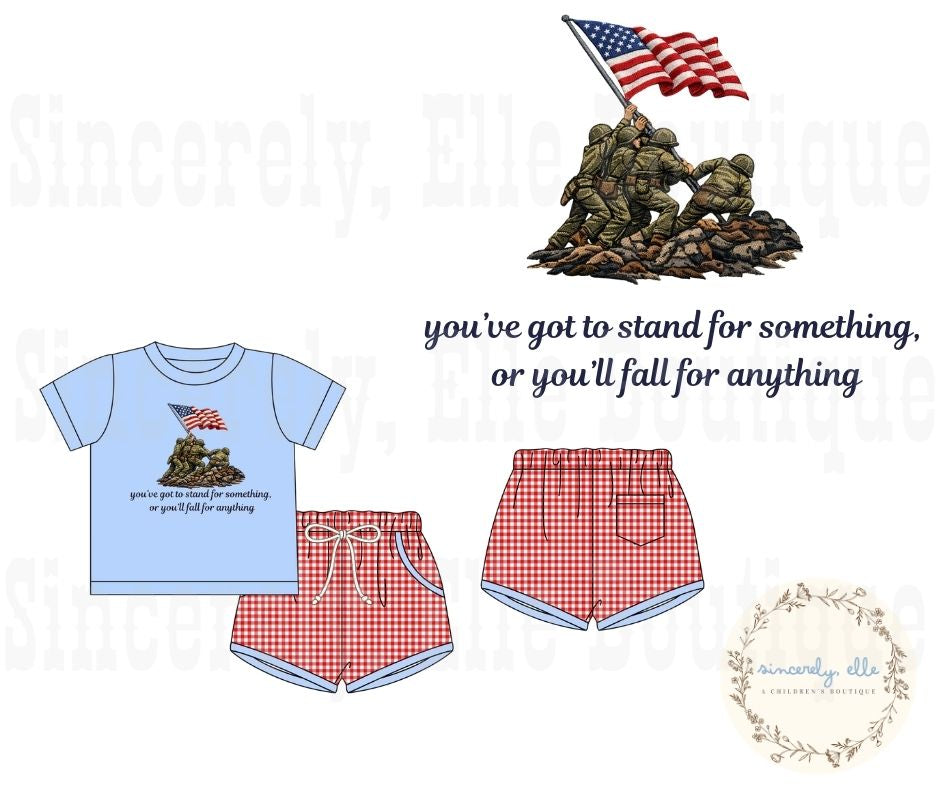 Boys Patriotic Short Set – Red Gingham Toddler Outfit
