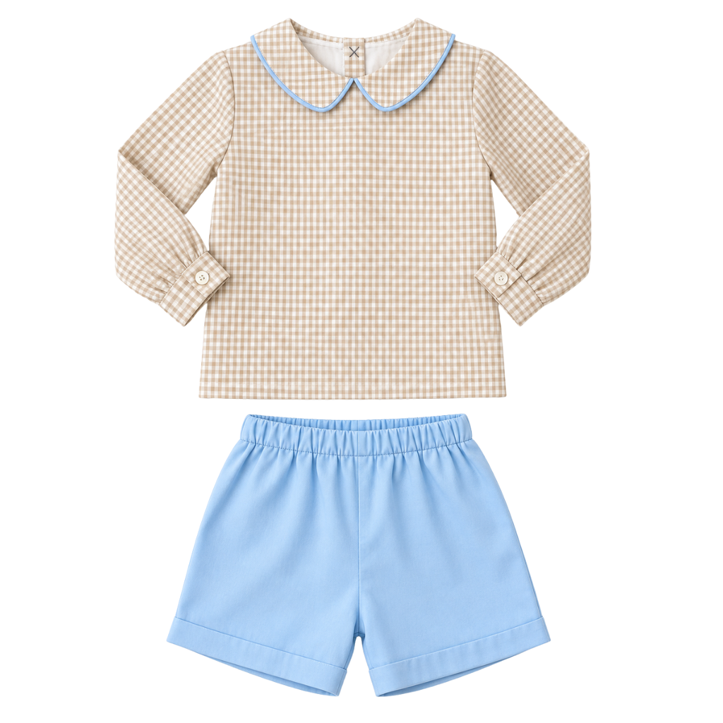 Boys Autumn Gingham & Blue Shorts Set - ETA November 2026