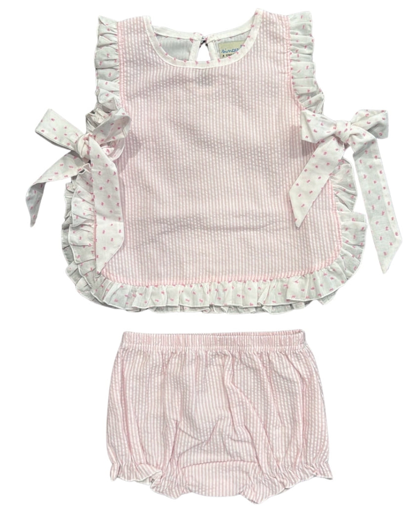 Pink Seersucker Ruffle Diaper Set