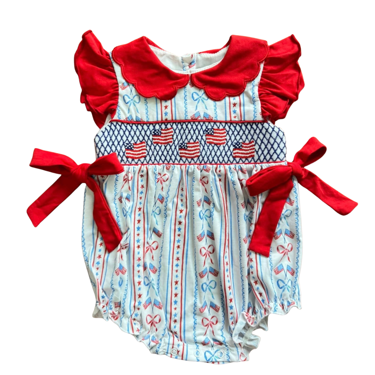 Girls 4th of July Hand Smocked Bubble