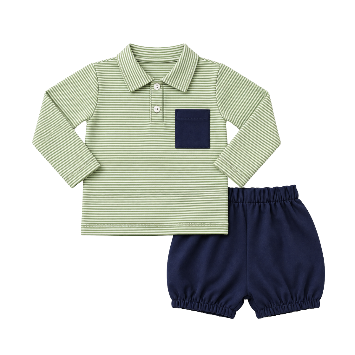 Boys Striped Polo & Navy Bubble Short Set - ETA November 2026