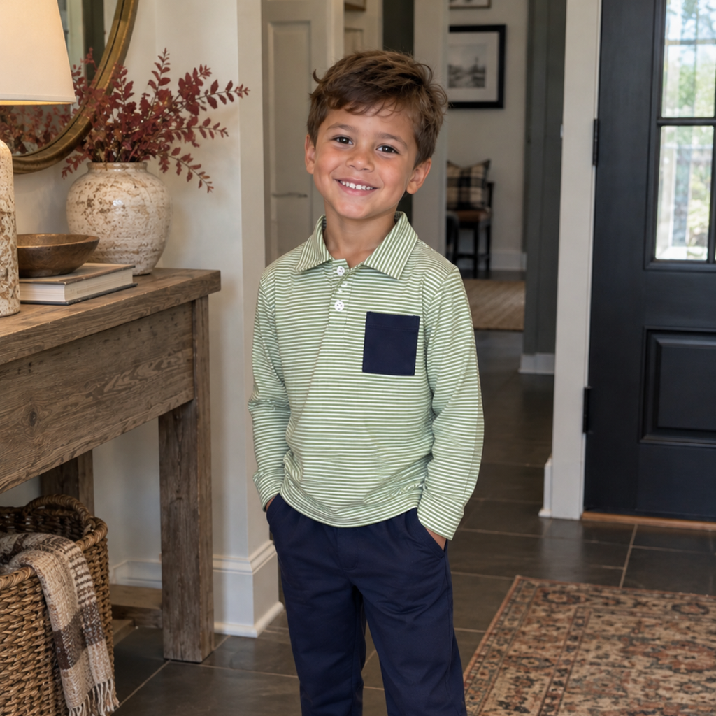 Boys Striped Polo Shirt & Pants Set - ETA November 2026