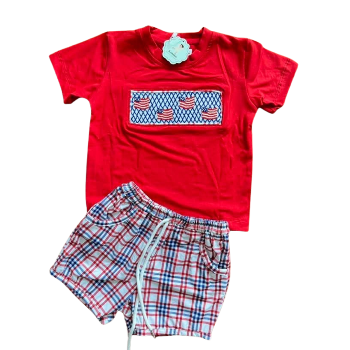Boys 4th of July Hand Smocked Short Set