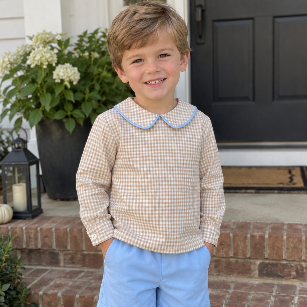 Boys Autumn Gingham & Blue Shorts Set - ETA November 2026