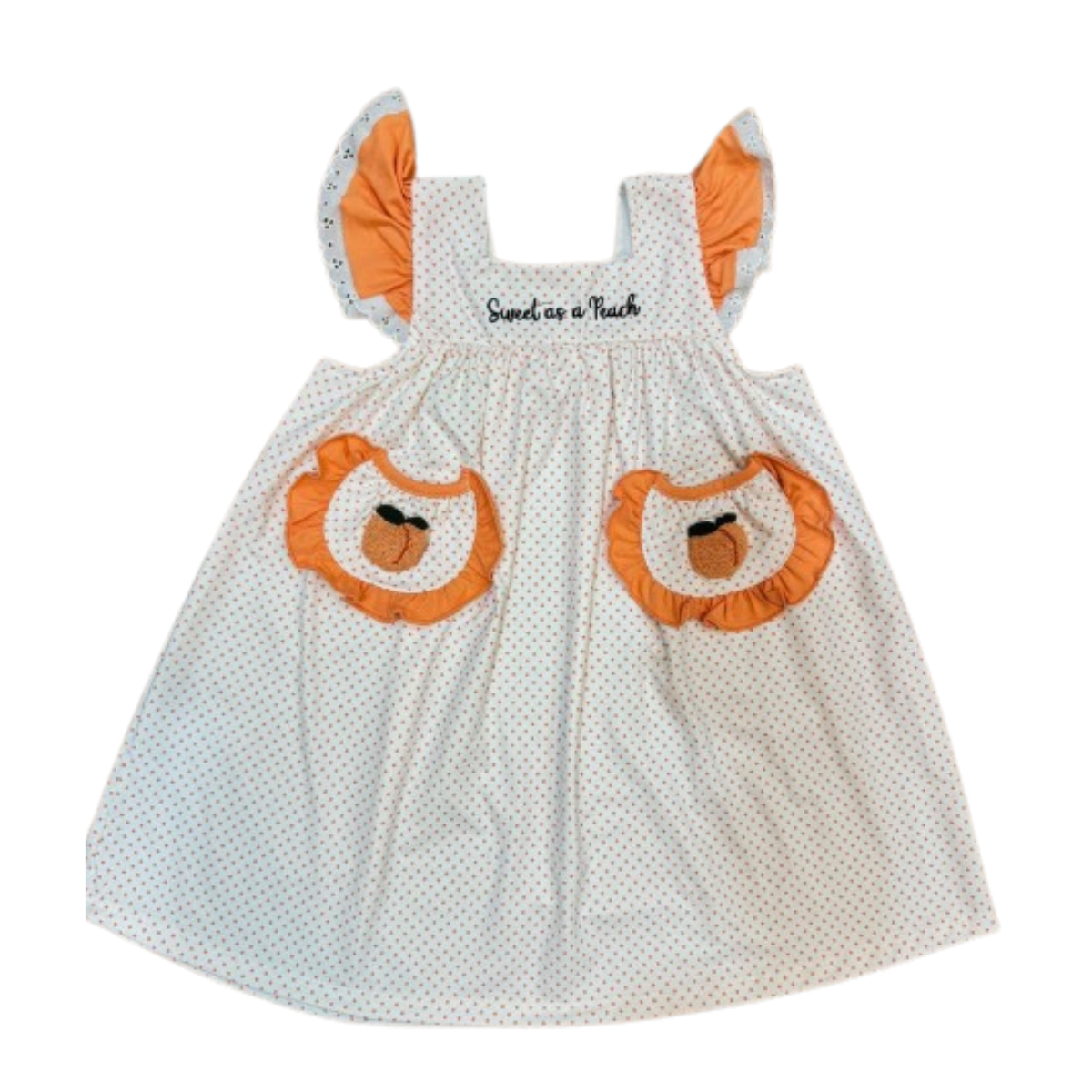 Sweet as a Peach French Knot Girls Boutique Dress | Peach Flutter Sleeve Toddler Dress