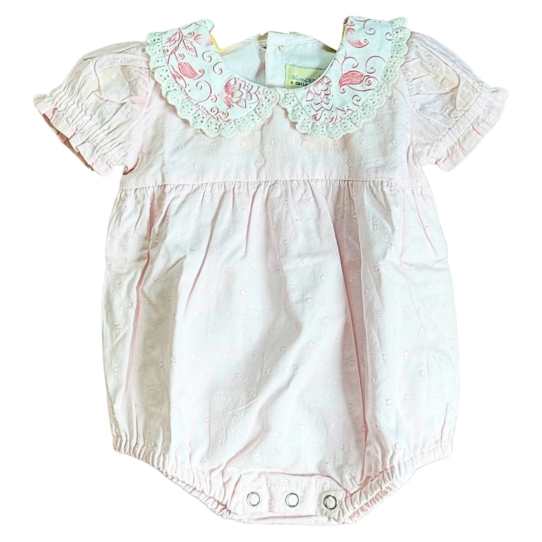 Pink Swiss Dot Bubble with Floral Collar