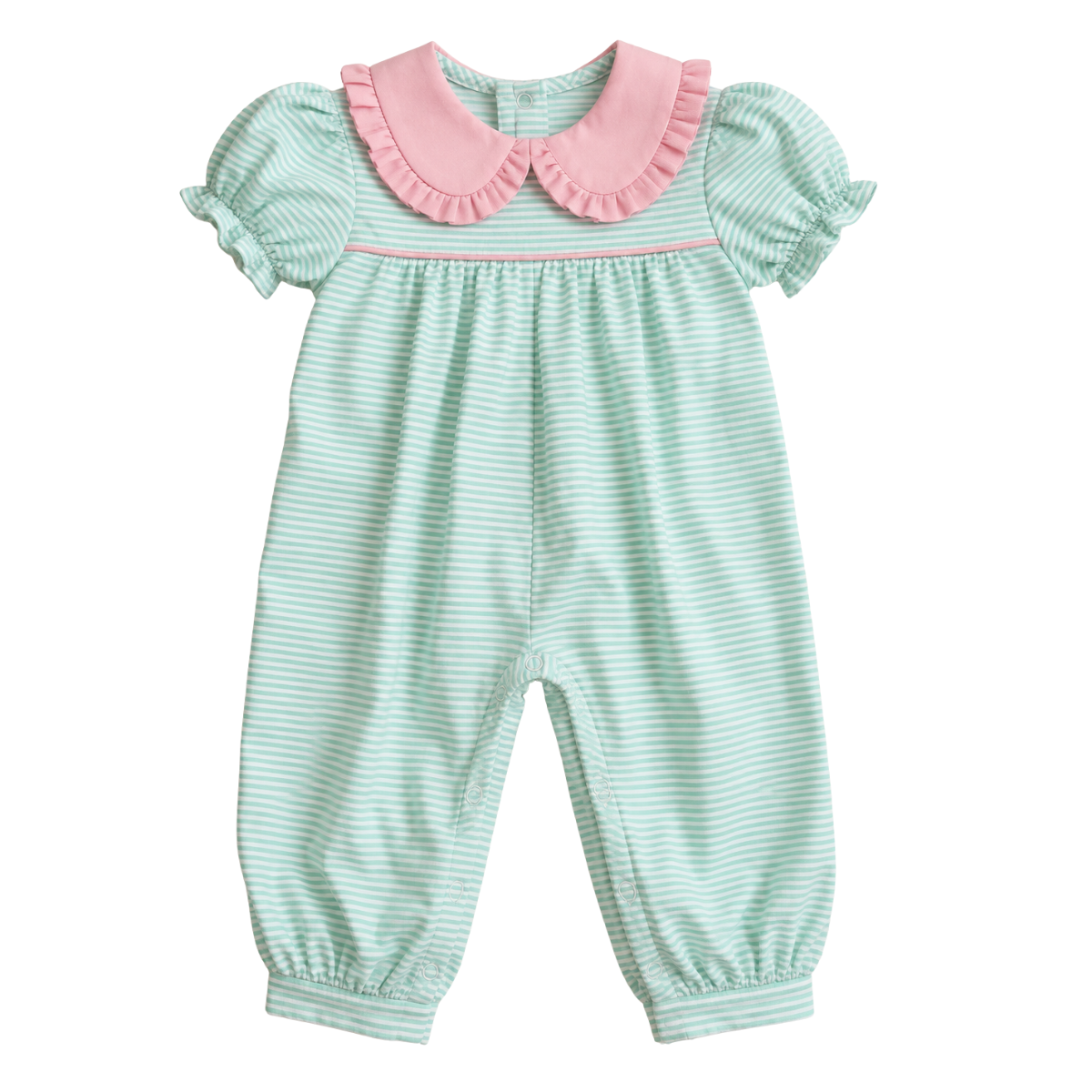 Girls Striped Teal & Pink Collared Romper - ETA November 2026