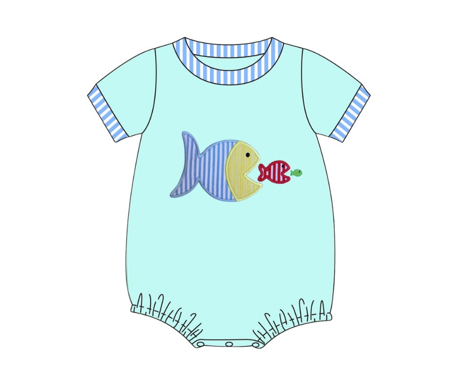 Fish Appliqué Bubble for Baby Boys - Ships in June 2026
