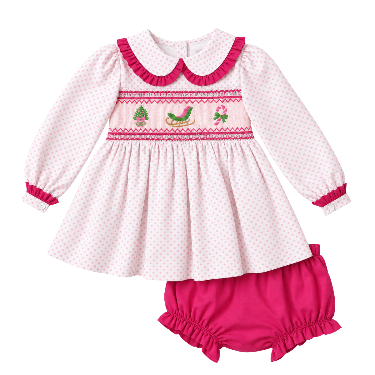 Girls Smocked Pink Christmas Bloomer Set - ETA November 2026