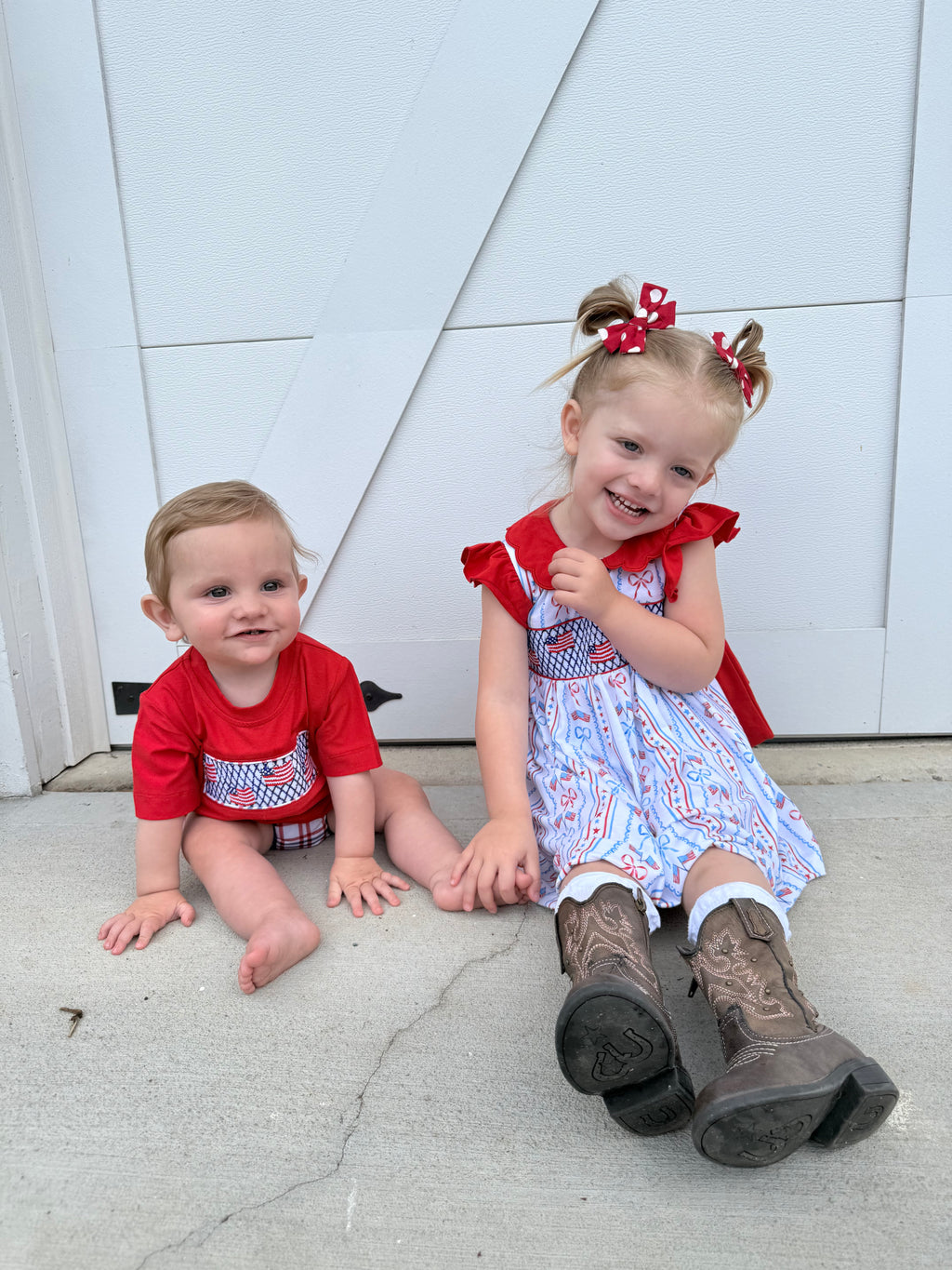 Boys 4th of July Hand Smocked Diaper Set