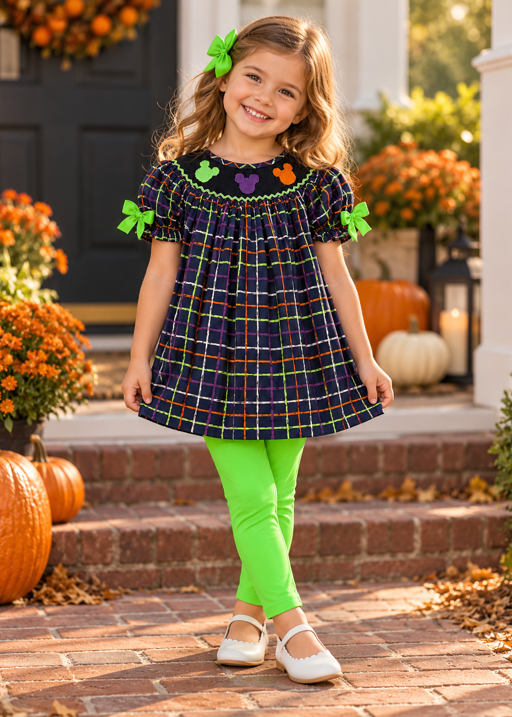 Halloween Plaid Mouse Handsmocked Legging Set