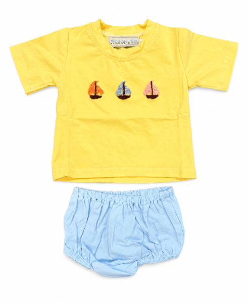 Sunny Sails Hand French Knot Diaper Cover Set