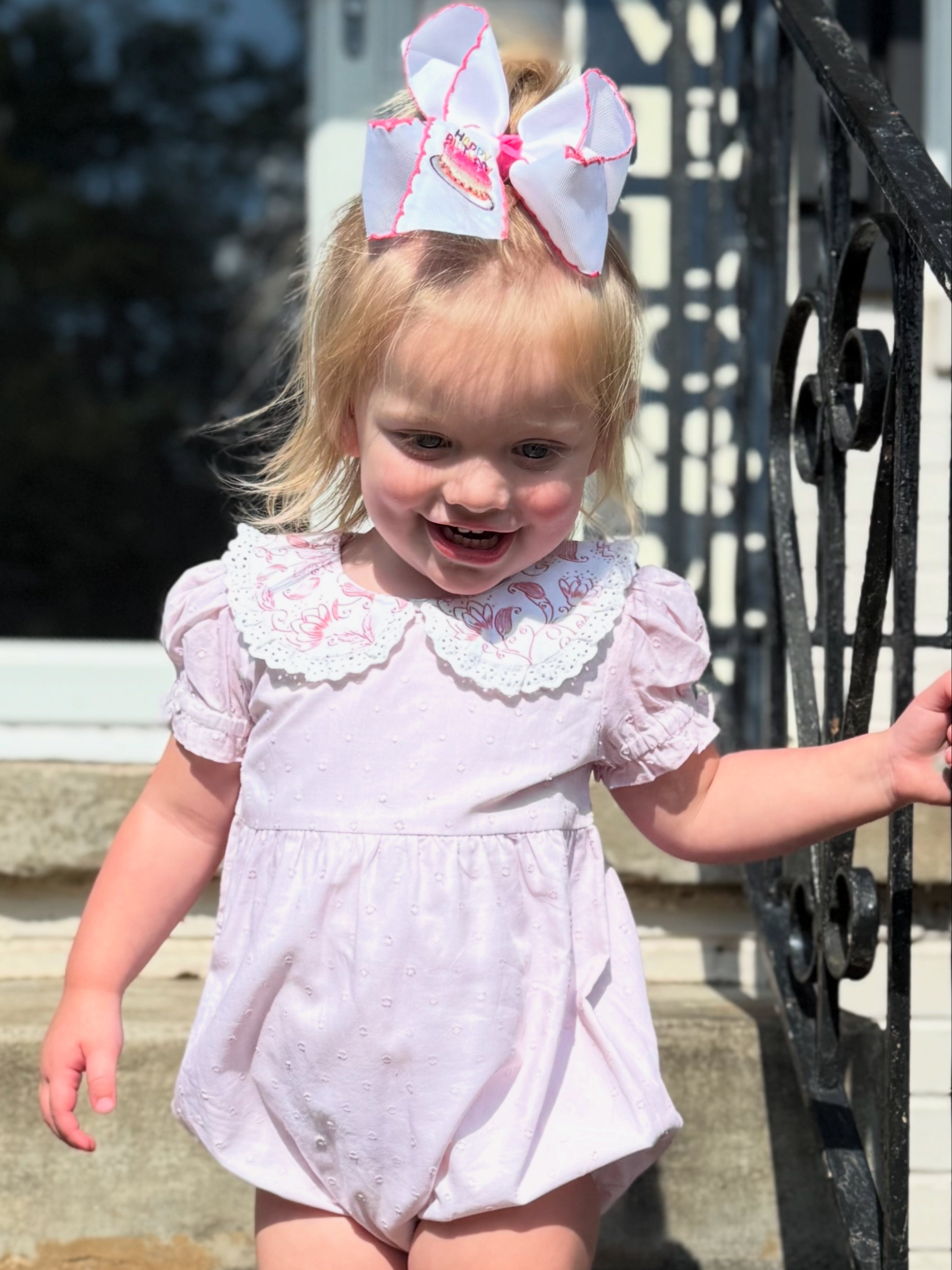 Pink Swiss Dot Bubble with Floral Collar