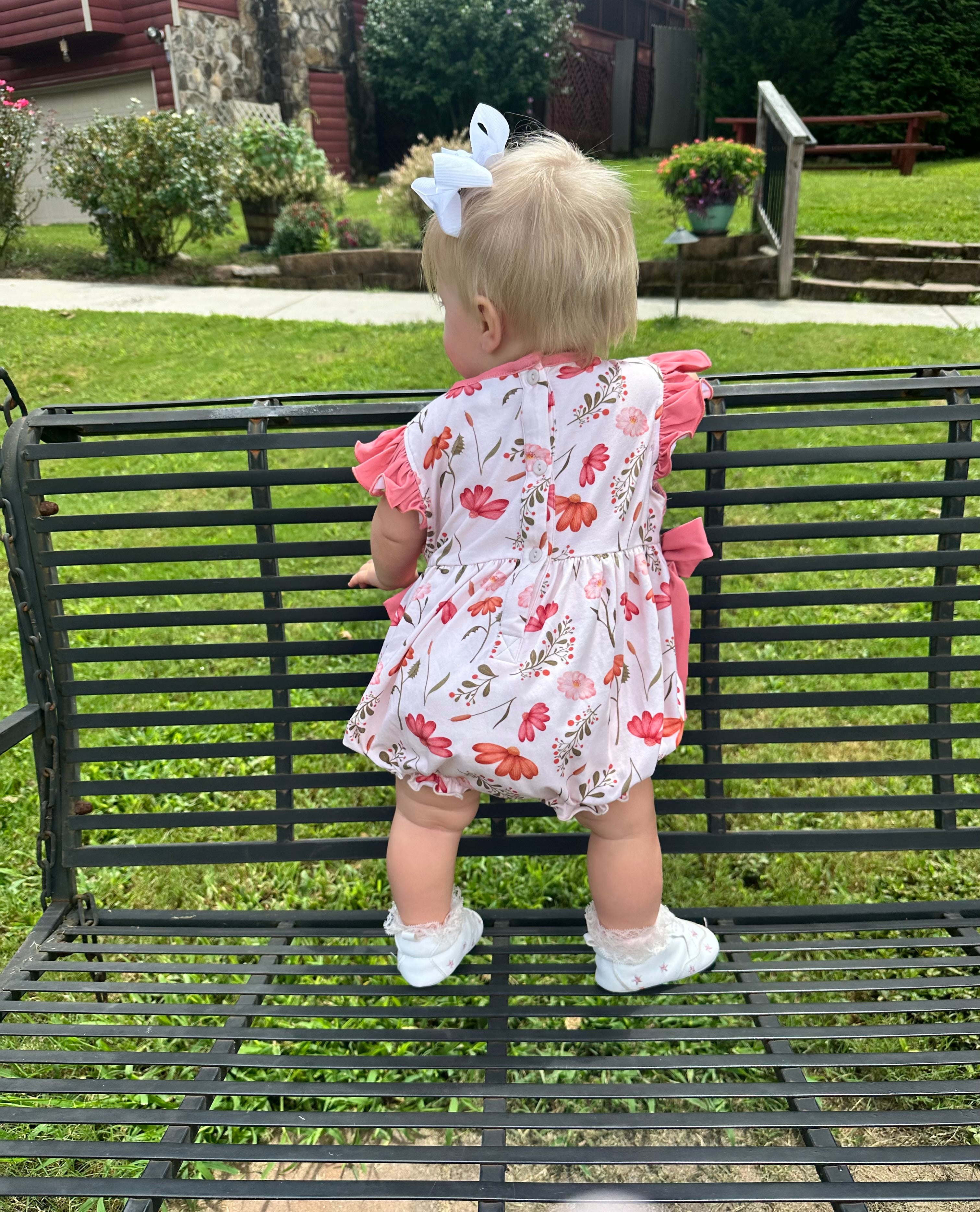 Hand Smocked Coral Floral Bubble