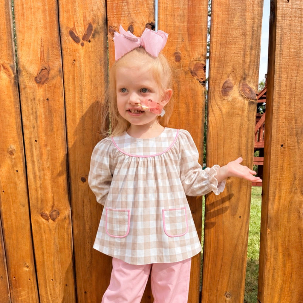 Girls Autumn Gingham & Pink Pants Set - ETA November 2026