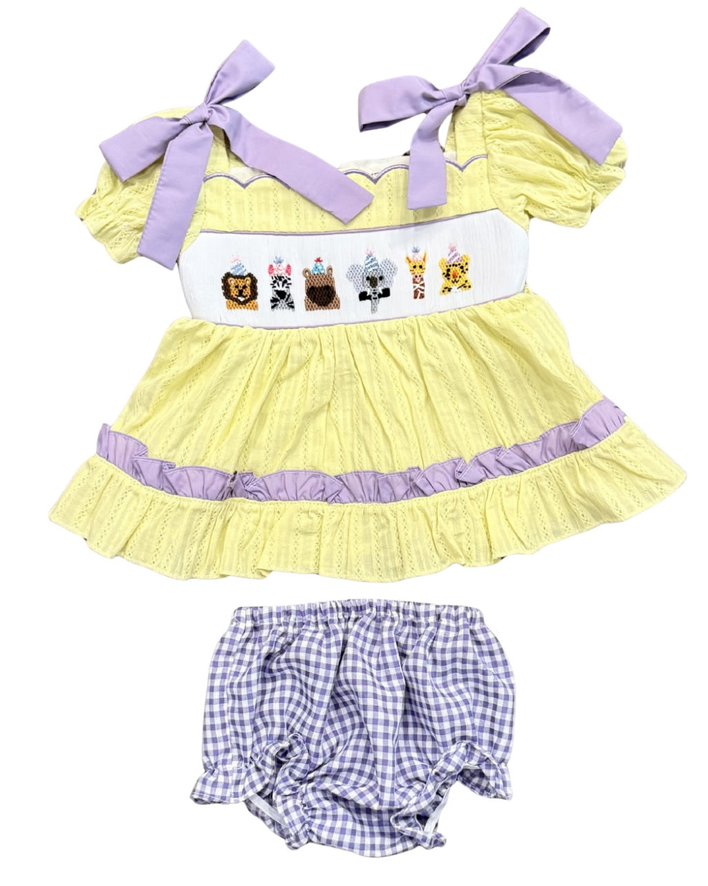 Safari Birthday Smocked Girls Bloomie Set