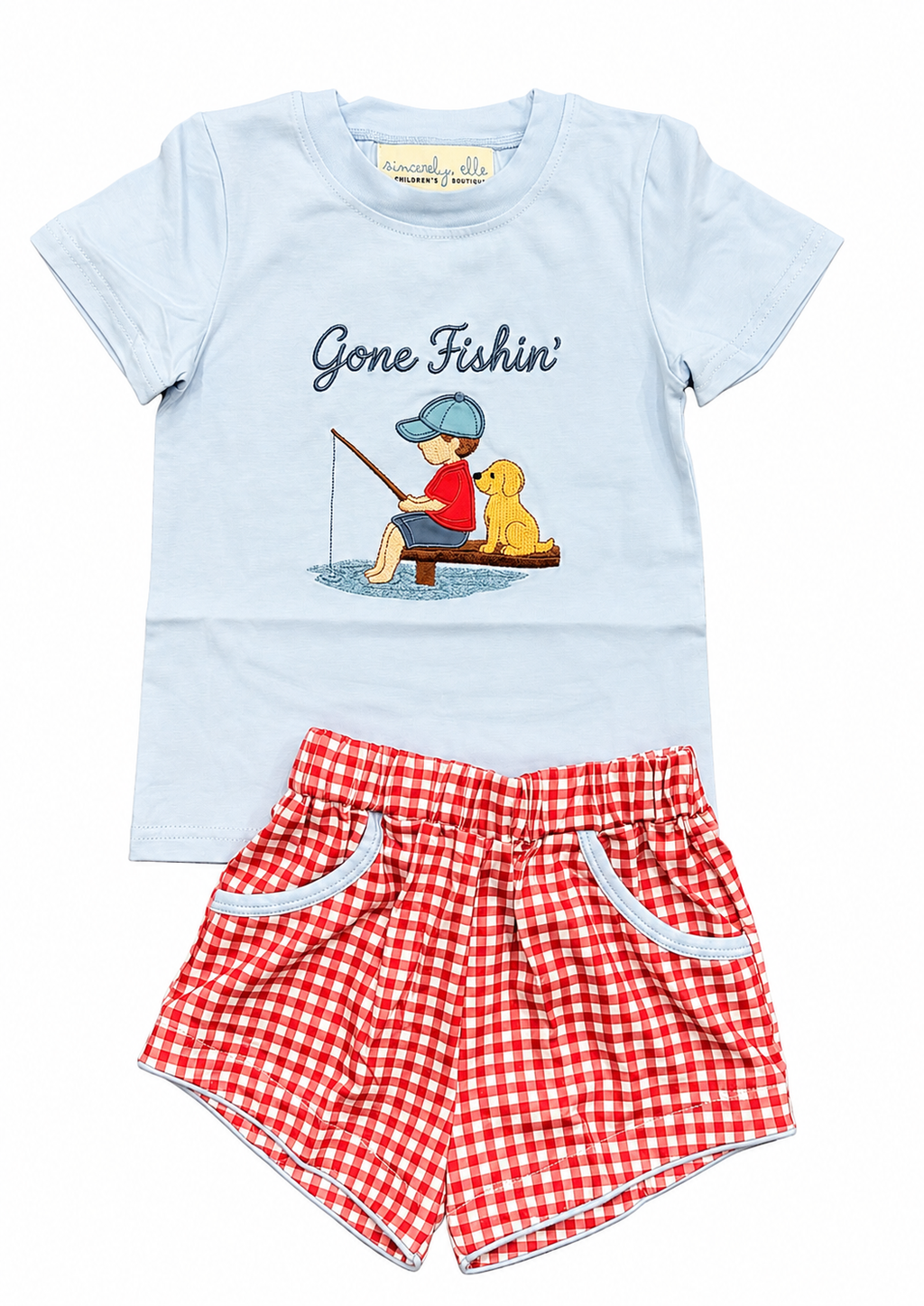 Boys Gone Fishin’ Short Set – Red Gingham Toddler Outfit