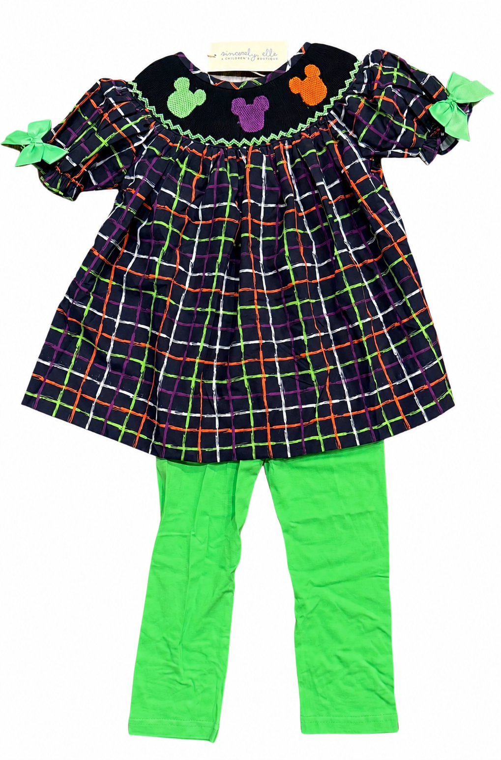 Halloween Plaid Mouse Handsmocked Legging Set