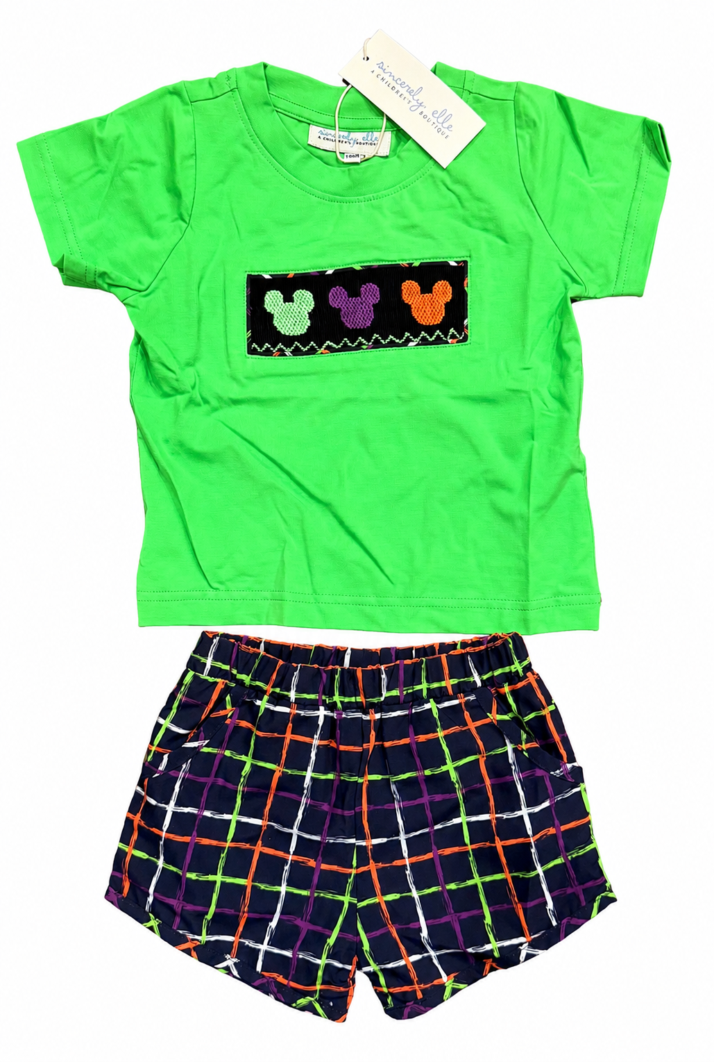 Halloween Plaid Mouse Smocked Short Set