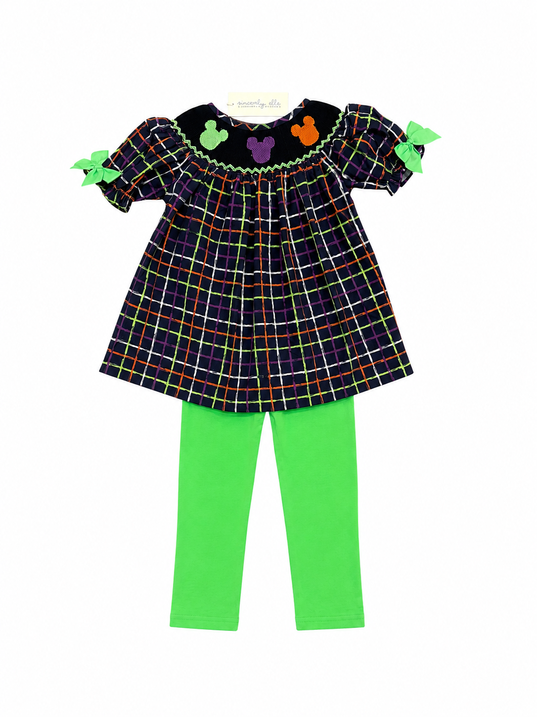 Halloween Plaid Mouse Handsmocked Legging Set