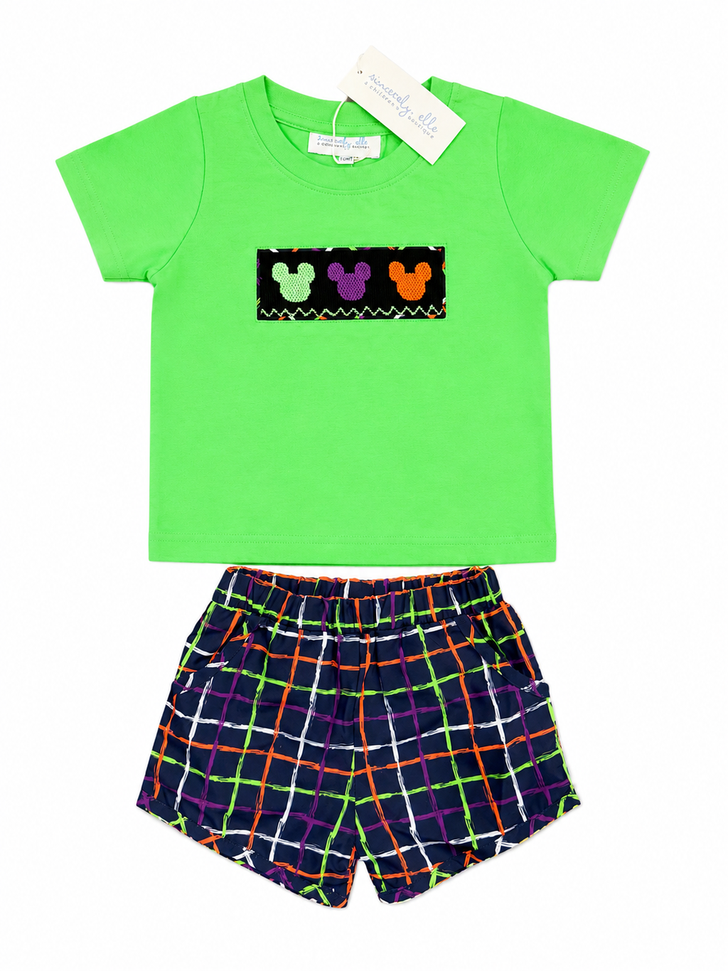 Halloween Plaid Mouse Smocked Short Set