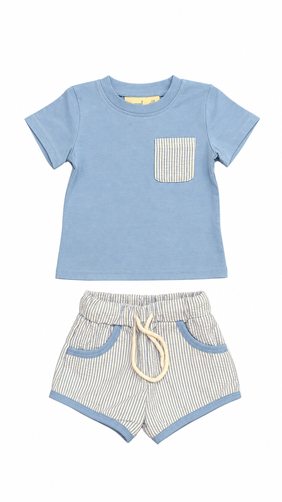 Classic Blue Seersucker Pocket Short Set
