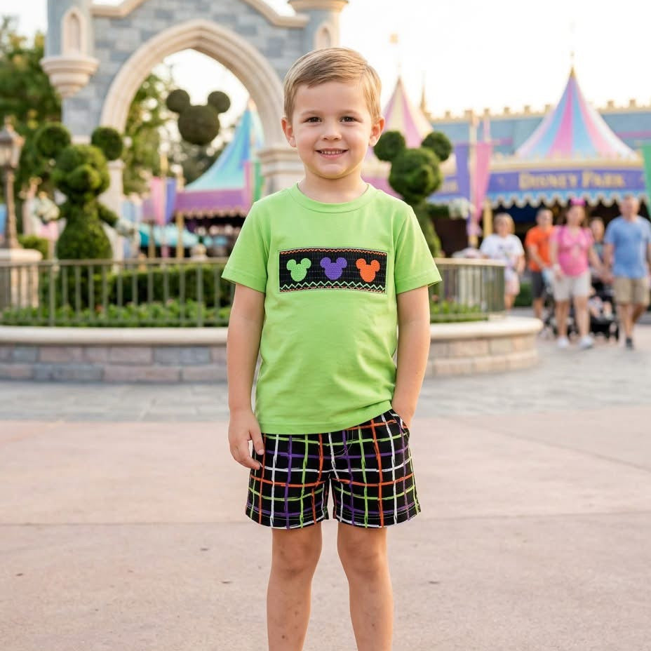 Halloween Plaid Mouse Smocked Short Set