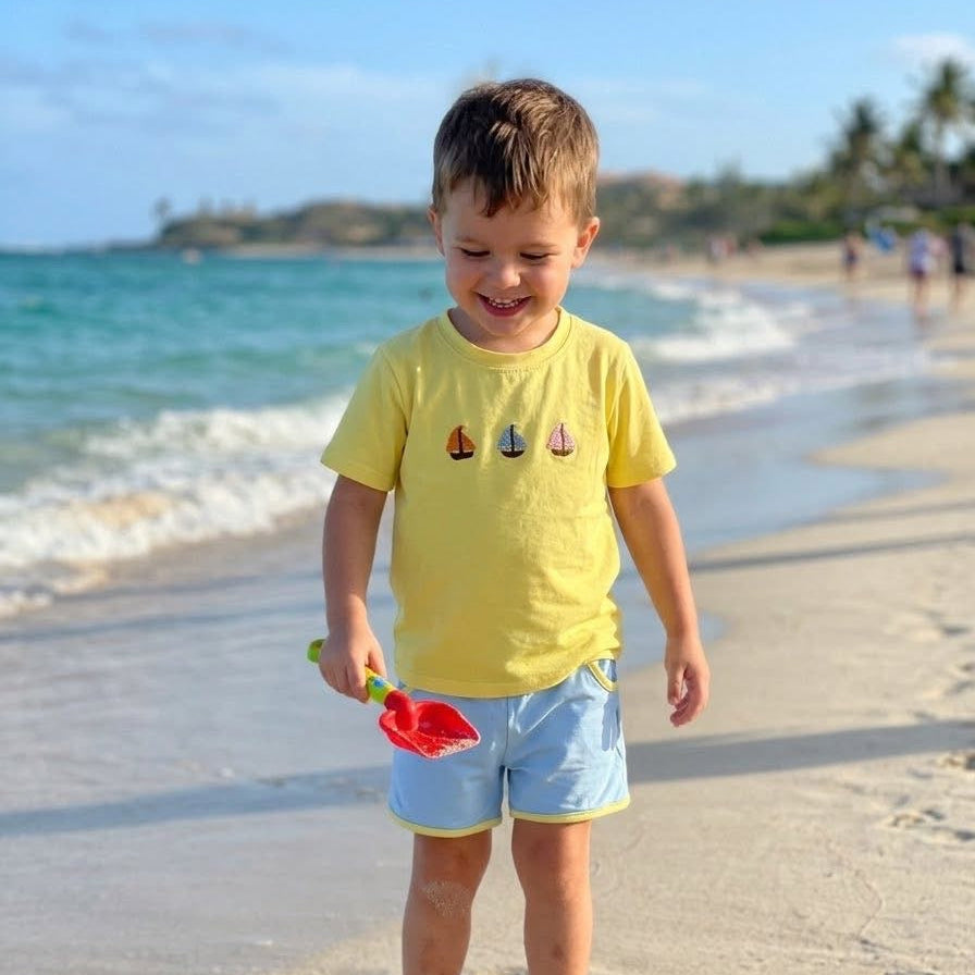 Sunny Sails Hand French Knot Boy Short Set