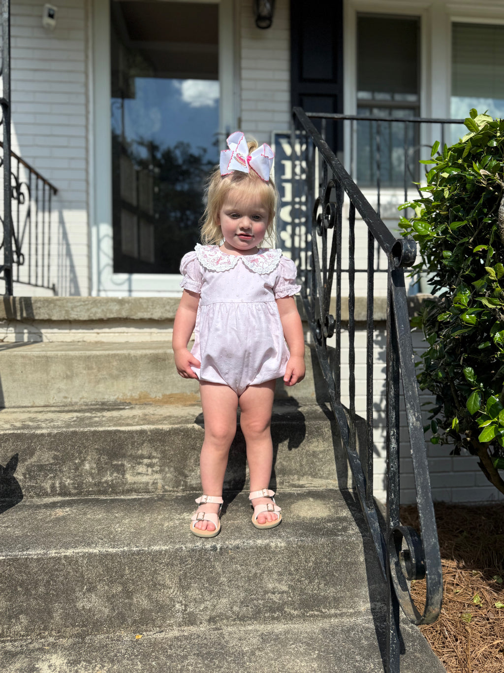 Pink Swiss Dot Bubble with Floral Collar