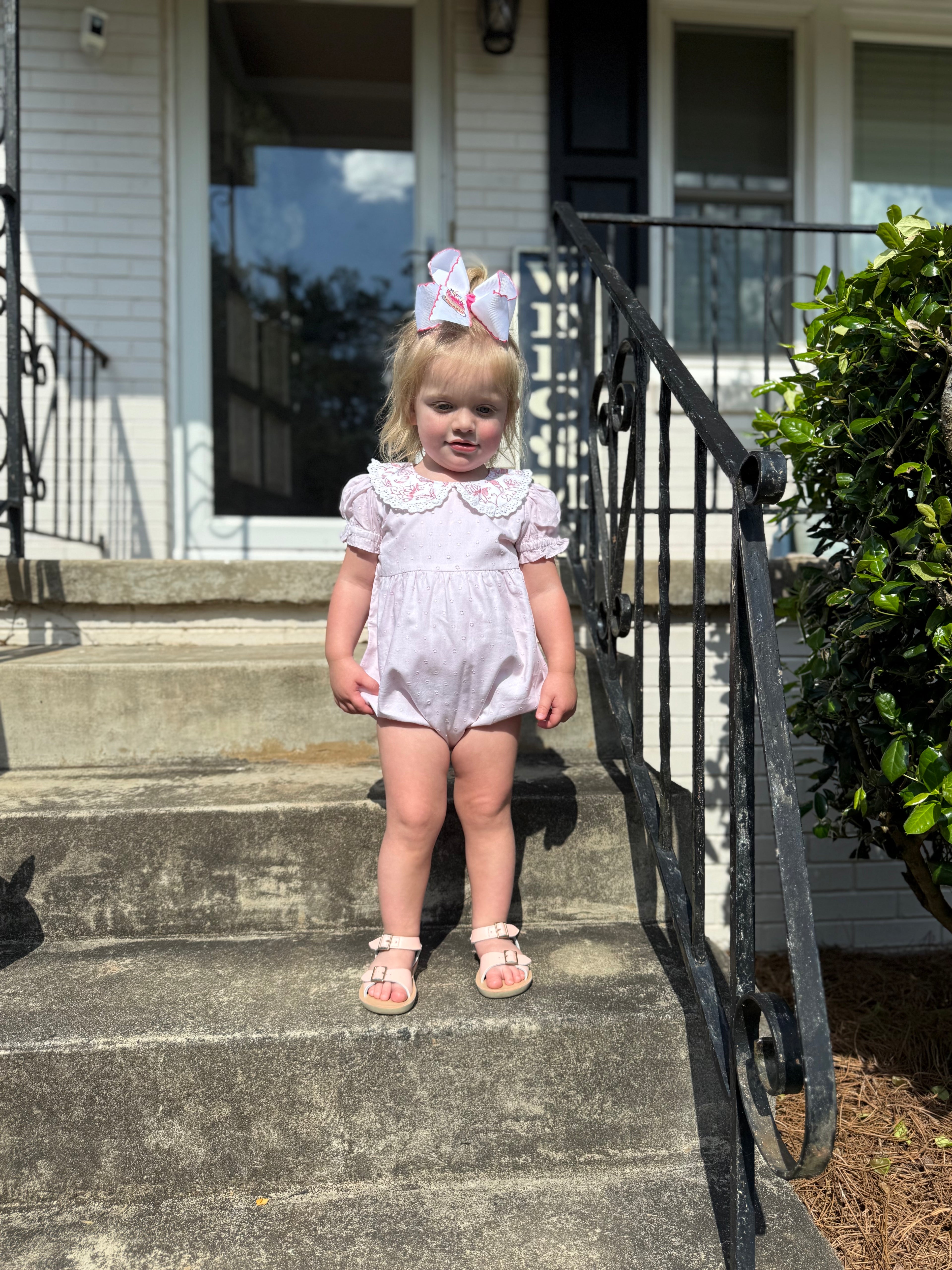 Pink Swiss Dot Bubble with Floral Collar