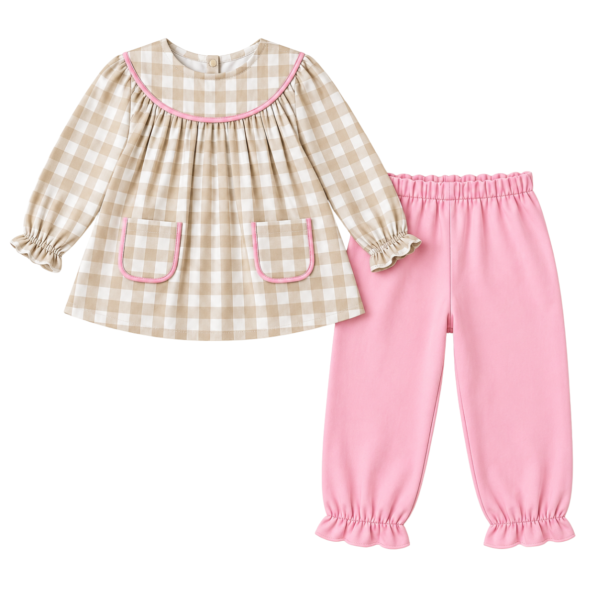 Girls Autumn Gingham & Pink Pants Set - ETA November 2026