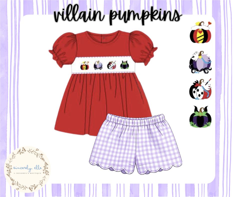 Villain Pumpkins Handsmocked Knit Short Set