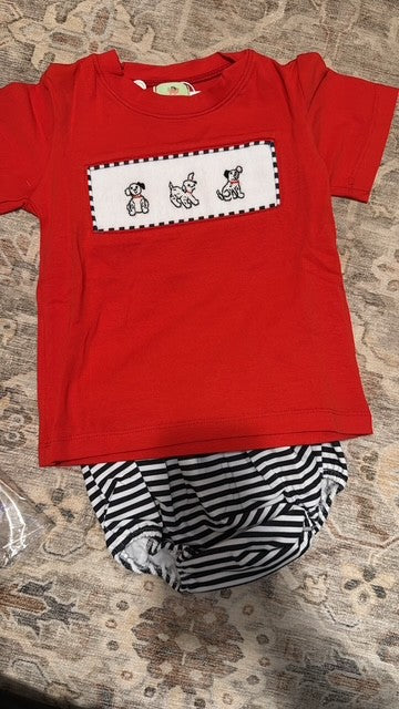 hand smocked Dalmatian diaper set for infant boys front view