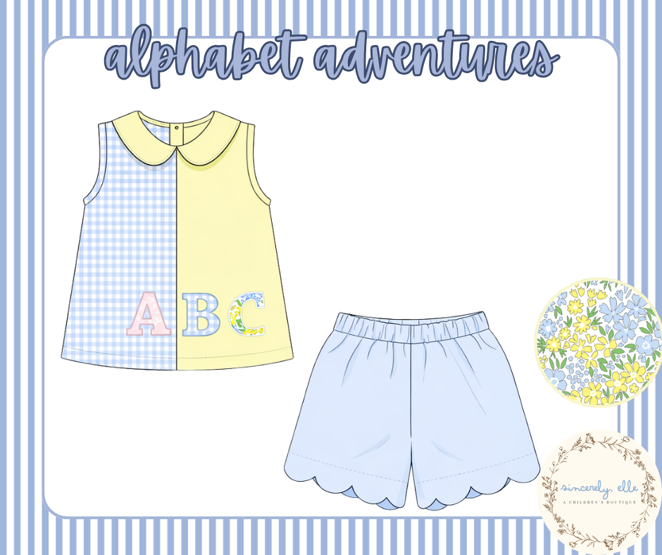BTS PRESALE SHIPS JULY: Alphabet Adventures Scalloped Short Set -