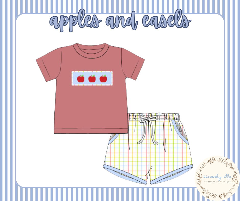 BTS PRESALE SHIPS JULY: Apple & Easel Smocked Short Set